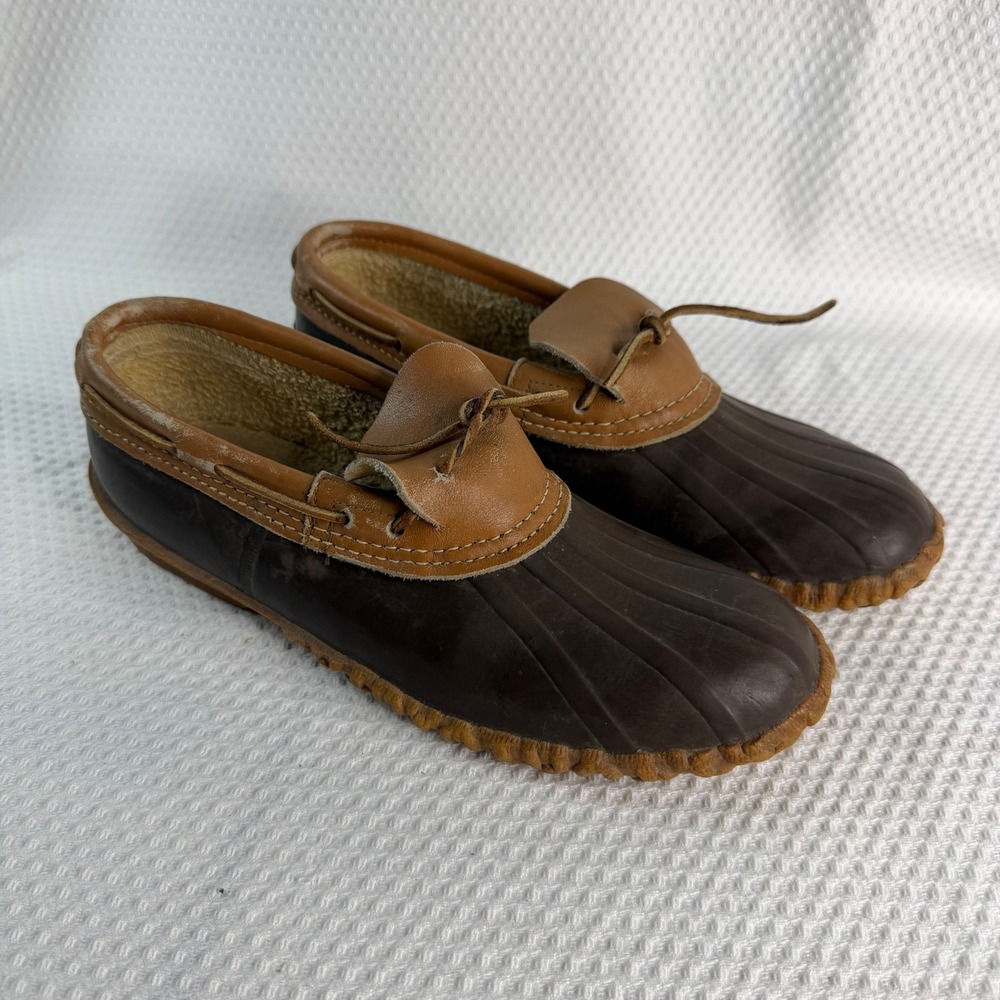 Sorel Vintage Duck Shoes‎ Brown Leather Rubber Waterproof Rain Mocs Womens Sz 8